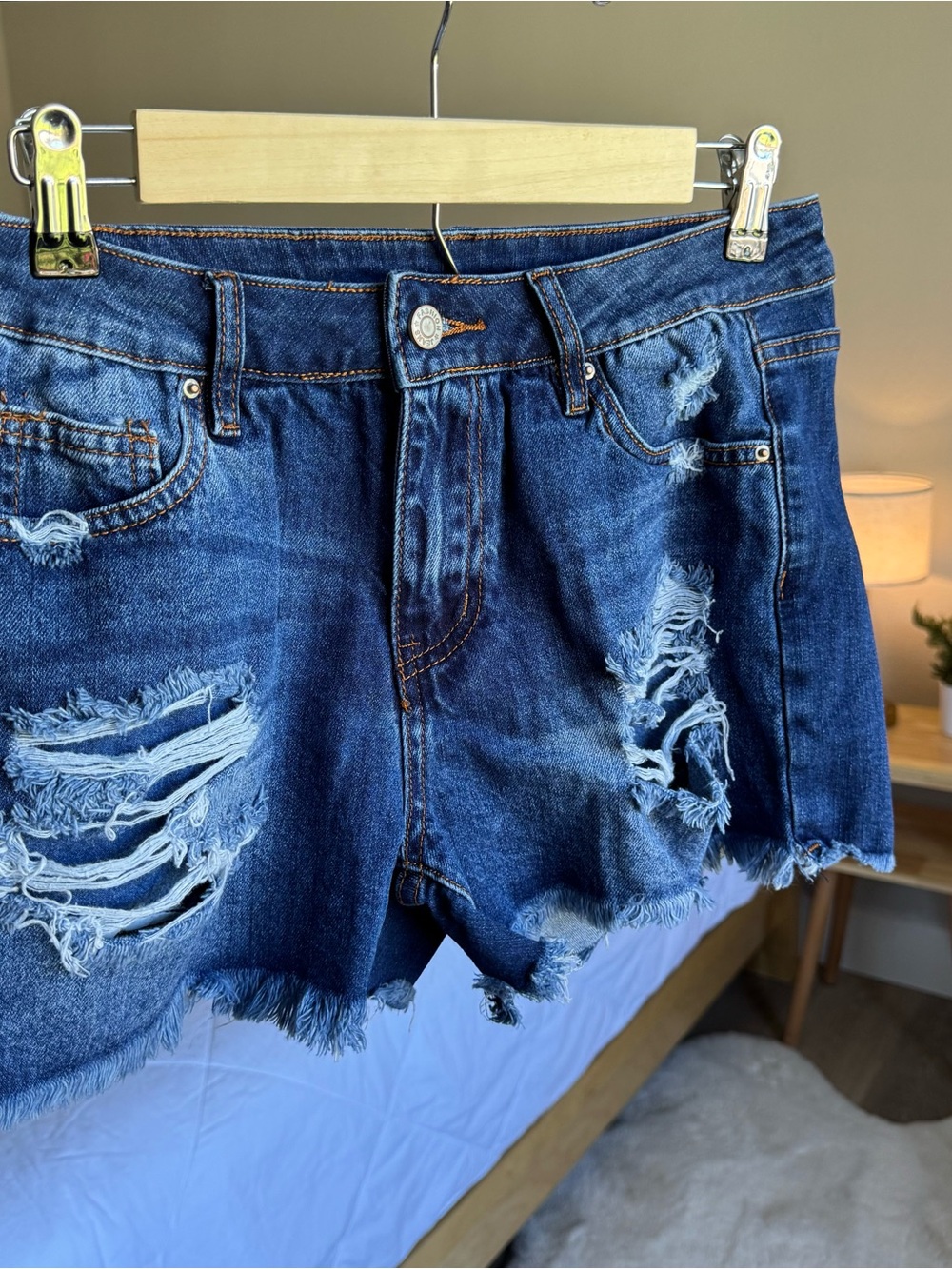 Distressed Denim Shorts - Blue